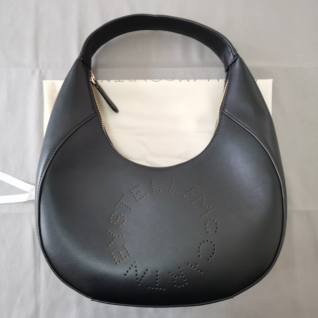 Brand New Stella Mccartney Logo Hobo Shoulder Bag In Black